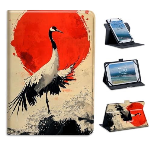 FXIANGWL for Universal 7-9 Inch Android Tablet Case, 360 Degree Rotating Multi-Angle Stand PU Leather Universal Case Cover for All 7-9 Inch Tablet, Red Crowned Crane