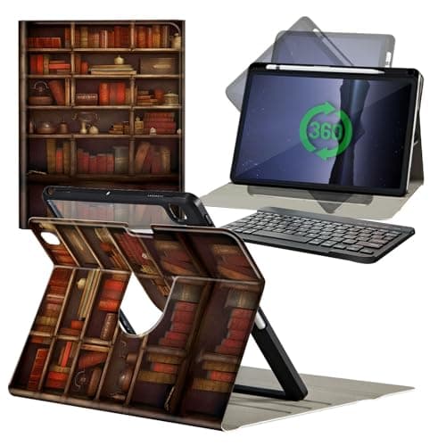 DHYYDSQZ Keyboard Case for Samsung Galaxy Tab A9+ Plus 11 Inch 2023 (SM-X210/X216/X218) with 360 Degree Rotating Slim Stand Cover Detachable Wireless Keyboard & S Pen Holder, Library Bookshelf Book
