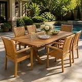 Christopher Knight Home Daron 7 Piece Acacia Wood Outdoor Dining Table Set for 6, Extendable Dining Table and 6 Patio Chairs, Slatted Wooden Outdoor Patio Furniture Set for Garden/Backyard, Teak
