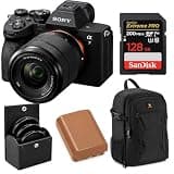 Sony Alpha a7 IV 33MP 4K Mirrorless Camera with FE 28-70mm OSS II Lens, SanDisk Extreme PRO 128GB SDXC Card, Backpack, Extra NP-FZ100 Battery, 55mm UV | CPL | ND Filter Kit, 1 Year Warranty