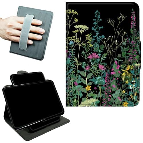 RWUTYTIUL Rotating Handle Case for Samsung Galaxy Tab A 10.1" 2019 SM-T510/T515/T517, 360 Degree Swivel Kickstand with Magnetic Closure Leather Protective Cover for Women Men, Wildflower
