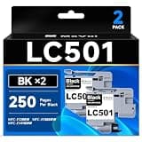 MxVol LC501 Ink Cartridges for Brother Printer LC 501 LC501XL Ink Cartridge Compatible for Brother MFC-J1360DW MFC-J1410DW MFC-J1260DW Series Printer (2-Pack Black)