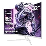 CRUA 32" Curved Gaming Monitor, 4K UHD 3840x2160, 144Hz/160Hz, 1500R VA Display, AMD FreeSync, 120% sRGB, Built-in Speakers,RGB Lighting, HDMI 2.1&DP 1.4, White PC Monitor for Gaming, Streaming & Work