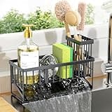 Cisily Sink Caddy Sponge Holder for Kitchen with Brush Holder and Stainless Steel Self Drain Tray, Rustproof Kitchen Sink Organizer for Sponge, Soap Dispenser Storage Accessories