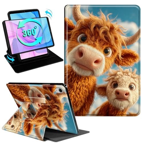 Gmeyutqy Case for iPad Air 11 Inch M3 2025/M2 2024 & iPad Air 5th/4th Gen 10.9 Inch 2022/2020, 360 Degree Rotating Swivel Stand Flip Leather Cover with Auto Sleep/Wake, Cow Animal
