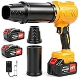 RAXONE Leaf Blower Cordless, 950000RPM 21V Battery Powered Electric Leaf Blower with 2 x 4.0Ah Battery, Handheld Lightweight Turbo Blower Air Blower for Snow, Lawn Care with 2 Extended Nozzle