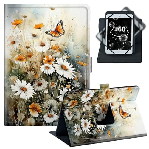 BREIDMKFM Tablet Case for Fire 7 (2022/2021/2020) - Universal 6-7 Inch 360° Rotating Stand with 4 Corner Elastic Bands,Fit for Kindle Fire 7/iPad mini 5/Lenovo Tab M7,﻿Watercolor Butterfly Flower