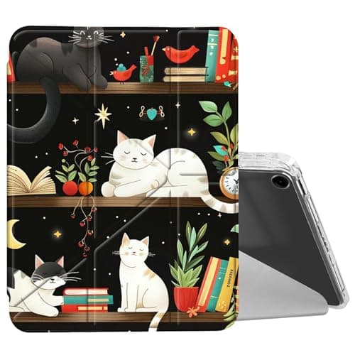 BEOTIWAD for iPad 10.2 & 10.5/iPad 9th/8th/7th Generation 10.2" 2021 2020 2019 Case Mutil Angles Folding Y-Shaped Stand Cover with Pencil Holder Auto Wake/Sleep,Cats Playing On Bookshelves