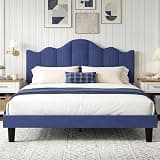 VECELO Full Size Upholstered Platform Bed Frame with Adjustable Headboard, Wood Slat Support and Noise-Free, No Box Spring Needed, Easy Assembly, Dark&Blue