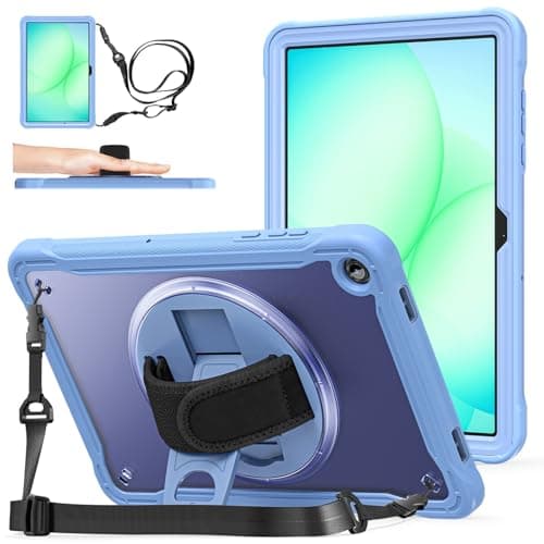 Samsung Galaxy Tab A11+/A11 Plus 11 Inch Case Built-in Screen Protector,Shockproof Case Transparent Frosted PC Back Cover with Hand Strap&Stand&Detachable Shoulder Strap(Purple)