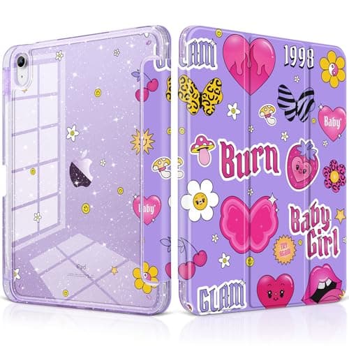 Batianda Glitter Case for iPad Air 11-inch (M4 2026 / M3 2025 / M2 2024), iPad Air 5th/4th (2022/2020) 10.9 Inch - Cute Aesthetic Cover with Silky Pearl-Sheen Finish Clear Sparkle Back, Retro Stickers
