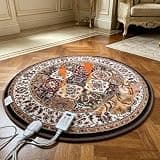 47.24 In Round Graphene Electric Heating Carpet, Fast Even Heat Heated Floor Rug with Adjustable Temp & Timer, Heated Foot Warmer Mat for Pet Bed Yoga Bedroom Office