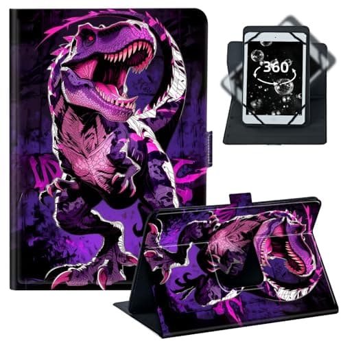 BREIDMKFM Tablet Case for iPad Pro 11/Samsung Tab S9 11-10.5-11.5 Inch PU Leather Folio with 360 Rotating Stand,Fit for Fire Max 11/iPad 10th Gen,﻿Cute Purple Dinosaur