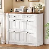 SEDETA 4 Drawers File Cabinet, 33" Farmhouse Filing Cabinets for Home Office fit Legal/Letter/A4 File, Wood Office File Cabinet with Power Outlets, Printer Stand with Storage, White+Brown