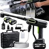 Portable Cordless Pressure Washer, 2026 Upgraded 1800 PSI Battery Powered Power Washer with 6-in-1 Nozzle, 16.5FT Hose, 2x3.0A Batteries & Charger for Cars, Patio, Garden & Outdoor Cleaning (Black)