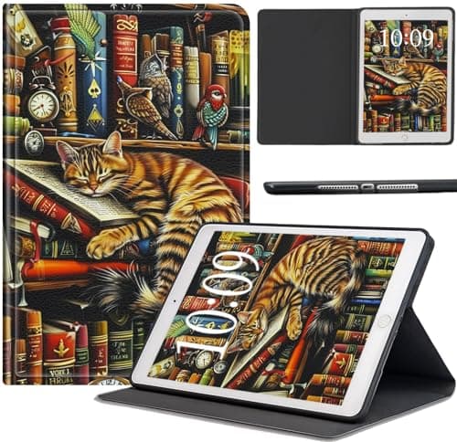 AIRWEE Slim Folio Case for Samsung Galaxy Tab A11 Plus 11" 2026 / A9+ 2023, PU Leather Smart Multi-Angle Stand Cover with Soft TPU Shockproof Inner Shell & Auto Wake/Sleep, Library Cat