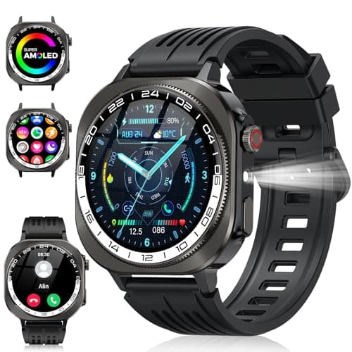 Smart Watch, 2026 AMOLED 1.43" Fitness Smartwatch for Men Women, Bluetooth 5.4 Call, 130+Sports Modes, 60+Days Flashlight, Heart Rate/Sleep Monitor, IP68 Waterproof Activity Tracker for Android iOS