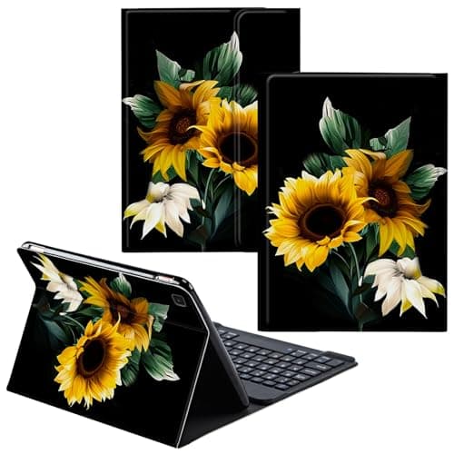 CGFGHHUY for Samsung Galaxy Tab S6 Lite Case 2022/2020 Detachable Wireless Keyboard and PU Leather Stand Cover Protective Tablet Case for Samsung Galaxy Tab S6 Lite 10.4 inch - Black Sunflowers