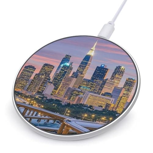 Los Angeles Skyline Wireless Charger Portable 10W Fast Wireless Charging Pad Compatible with Phone Ultra-Thin Charging Station Lightweight Charger Mat for Travel Home Office Desk