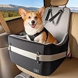 PETSFIT Dog Car Seat for Small/Medium Dogs Up to 35 lbs – Patented Safety System, 5" Memory Foam Pet Booster Car Seat, Fully Detachable and Washable Dog Carseat with 2 Storage Pockets (Black & Grey)