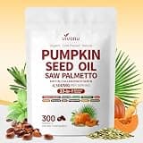 VivoNu Pumpkin Seed Oil with Saw Palmetto Capsules | 4500mg | 300 Count| 33 in 1 Vitamin C D3 B12 E A, Castor, Zinc, Biotin, Iron, Peppermint | Hair Growth & DHT Blocker for Women Men