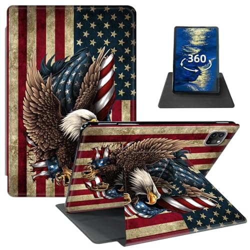 GFRGTFHYT for iPad Pro 11 Inch Case (M4, 5th Generation 2024) with 360 Degree Rotating Swivel Slim PU Leather Shockproof Adjustable Stand Smart Cover with Auto Wake/Sleep, Eagle on American Flag