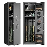 [No Assembly Required] 5-8 Gun Safe for Rifles, Use Immediately Gun Safe for Rifles and Pistols, Gun Locker Cabinet, GunSafe for Rifle Shotgun for Home, Pistol Pocket, Silent Mode, Adjustable Shelves