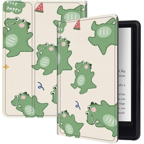 Keep Happy Dinosaurs Case for All-New Kindle Fire 7 Tablet 12th Generation 2022 Released, Shockproof PU Leather Folding Stand Slim Smart Case with Auto Sleep/Wake for 2022 Kindle Fire 7