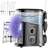 HEYAXA Water Dental Flosser for Teeth Cleaning with 1000ML Large Capacity and UV Storage, 10 Adjustable Pressure Electric Oral Irrigator with 7 Jet Tips for Home Use, Gums, Braces (Black)