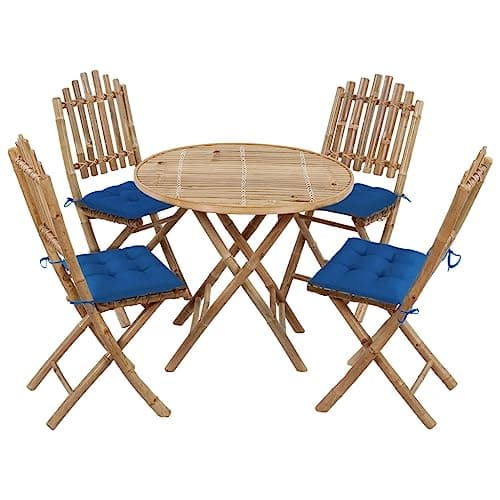 YELWHI Patio Set 5 Piece Folding Patio Dining Set with Cushions Bamboo