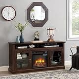 SUNLIFER TV Stand with Electric Fireplaces: Rustic Wood TV Console for 65 Inch TV | Entertainment Center with Adjustable Shelves and Storage Cabinet for Living Room - Brown