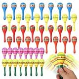 48 PCS Maracas, 4.5 Inches Multi-Colored Wooden Maracas, Lightweight Noisemaker, Musical Fun Party Favor for Adults, Mexican Party Props, Birthday Carnival
