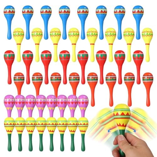 48 Pcs Maracas, 4.5 in Multi-Colored Wooden Noisemakers, Lightweight Musical Party Favors for Adults, Mexican Theme Props for Birthdays and Carnivals, Includes Various Bright Patterns