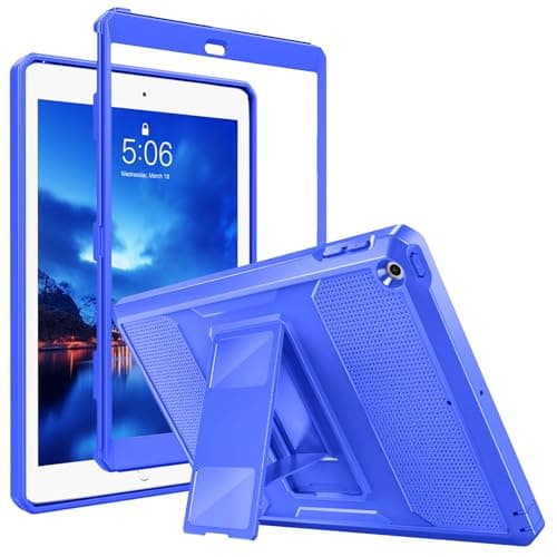 MoKo Case Fit 2018/2017 iPad 9.7 6th/5th Generation - [Heavy Duty] Shockproof Full Body Rugged Hybrid Cover with Built-in Screen Protector Compatible with Apple iPad 9.7 Inch 2018/2017, Sapphire Blue