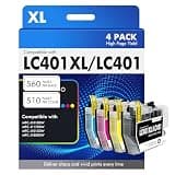 Cool Toner LC401XL LC401 MFC-J1010DW Ink Cartridges for Brother Printer LC 401 401XL for MFC-J1010DW MFC-J1170DW MFC-J1012DW MFC-J1800DW MFC J1010DW - 4 Pack High Yields Black Cyan Magenta Yellow