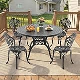 Star20XX Patio Dining Set, Outdoor Dining Set, Cast Aluminum Patio Set, 5 Piece Round Table and 4 Chairs for Deck Porch, All Weather Black Frame