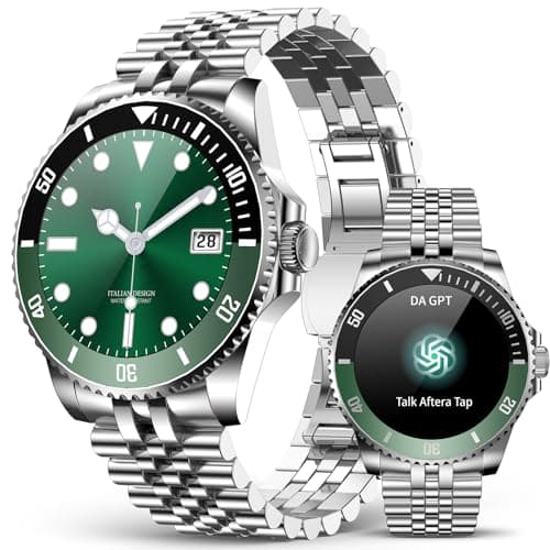 SOUYIE GPT AI Smart Watch for Men, Bluetooth Call Heart Rate Blood Pressure Blood Oxygen Sleep Monitor, 107 Sports Modes 1.19" AMOLED Display Waterproof Fitness Tracker Android iOS, 44mm Silver Green