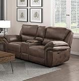 GOWE Plush Modern Design Living Room Reclining Loveseat Brown Microfiber Upholstery Solid Wood Frame Furniture 1pc