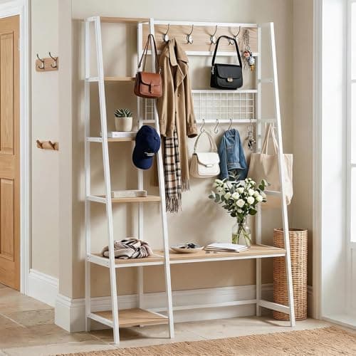 Garvee Coat Rack, Hall Tree with Shoe Bench for Entryway, Entryway Bench with Coat Rack, 4-in-1, with 8 Removable Hooks, Industrial Entryway Furniture