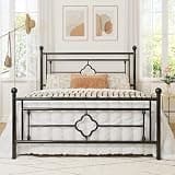 Allewie Queen Size Metal Platform Bed Frame with Victorian Vintage Headboard and Footboard/Mattress Foundation/Under Bed Storage/No Box Spring Needed/Noise-Free/Easy Assembly, Black