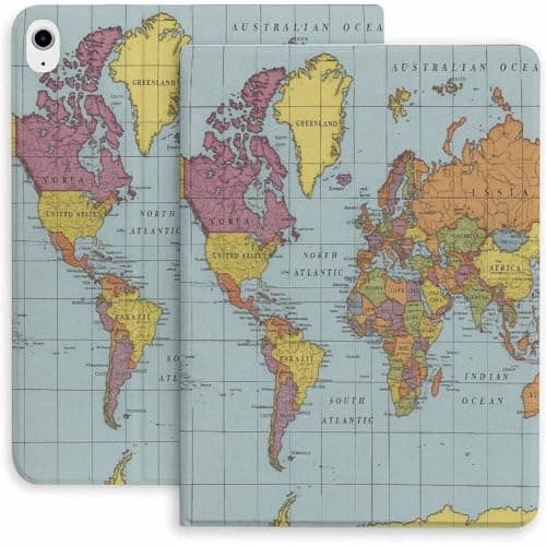 World Map Case for iPad 9th/10th/11th Gen,Mini 5/4/3/2/1(7.9in) Mini 6 (8.3in) Mini 7(8.3in),Air 4/5/6/7,Pro 11in(2020/2021/2022/2024) Auto Wake/Sleep
