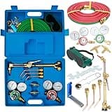 gibxiyza Oxy Acetylene Torch Kit Cutting Torch Kit Welding Gas Portable Oxy Acetylene Torch Kit Long Hose Brass Nozzle with Regulators Oxygen Acetylene Welding Cutting Torch Tool Blue