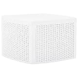 KLGBNCVE White Plastic Side Table 21.3"x21.3"x14.4" with Storage Compartment for Garden Furniture