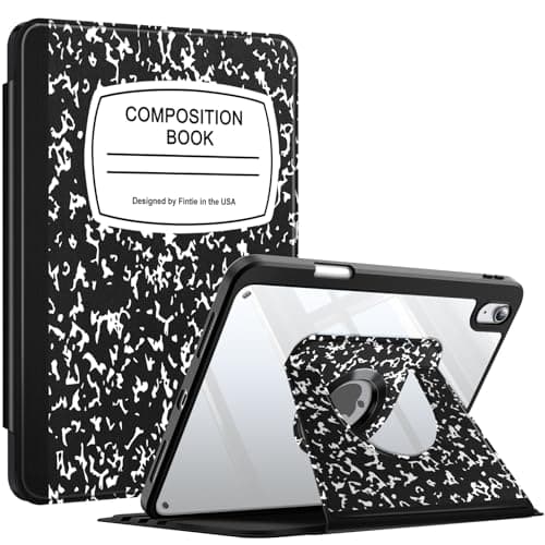 Fintie 360 Degree Rotating Case for iPad (A16) 11th Generation 11 Inch (2025), iPad 10th Generation 10.9 Inch (2022) - Swiveling Protective Stand Clear Back Cover with Pencil Holder, Composition Book