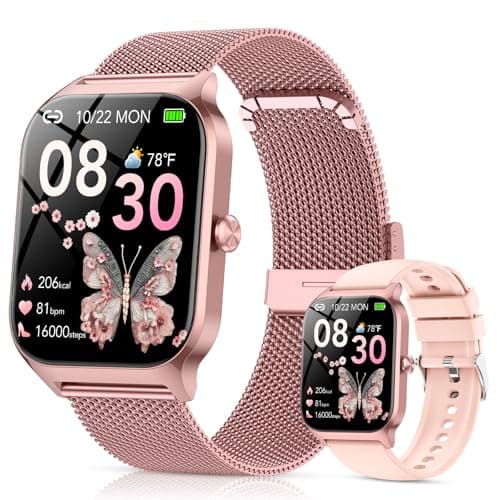 Smart Watch for Women with Bluetooth Calling, Fashion Fitness Tracker with 2 Bands, 1.85" HD Touch Screen, AI Voice Assistant, Heart Rate Sleep Monitor,120+ Sports Modes,Compatible with Android iPhone