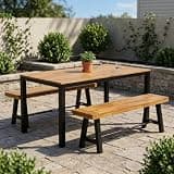 Star20XX Patio Dining Set, Outdoor Dining Set, Weather Acacia Wood Dining Set, 3 Piece 71 Inch Rectangular Table with 2 Benches for Backyard Deck Poolside, Seats 4
