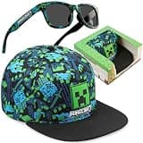 Minecraft Kids Baseball Cap & Sunglasses with UV Protection, Adjustable Sun Hat, Creeper Gaming Gifts for Boys 6–14 (Multi Minecraft)