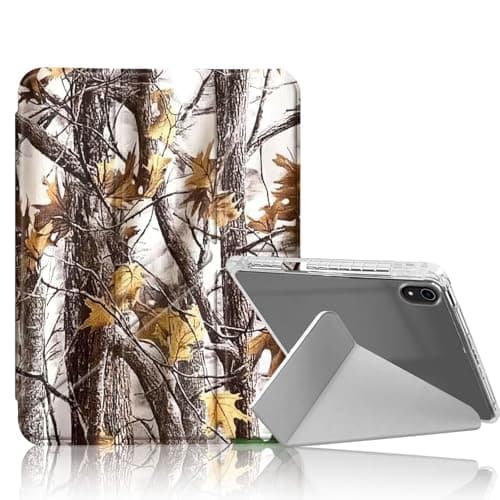 DISUOFEART for iPad mini 7 A17 Pro 2024/ iPad mini 6 2021 Case, Tree Camouflage Branche Leacve Slim Clear Case with Pencil Holder, Y-Shaped Stand & Auto Sleep/Wake Protective Cover