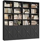 FACBOTALL 70.9" Wide Bookshelf, 6 Tier Farmhouse Bookshelf with 8 Doors, Large Bookcase with 18 Storage Shelves, Tall Bookshelves and Bookcases, Modern Bookshelves for Living Room, Black