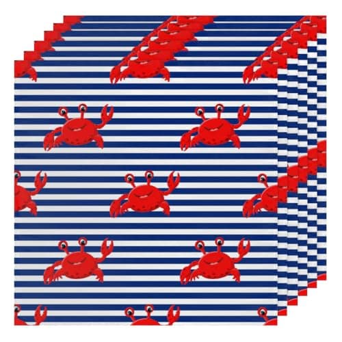 Hsnar Cloth Napkins Set of 6 Crab Stripe Washable Dinner Napkins Cloth 20x20 Inches Decorative Table Cloth Napkin for Party Wedding Restaurant Dining